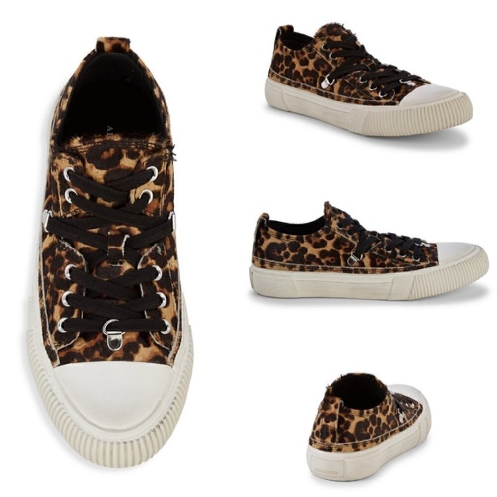 New ALL SAINTS Jazmin Haircalf Leopard Print Sneakers New With Box 9 US/40 EU